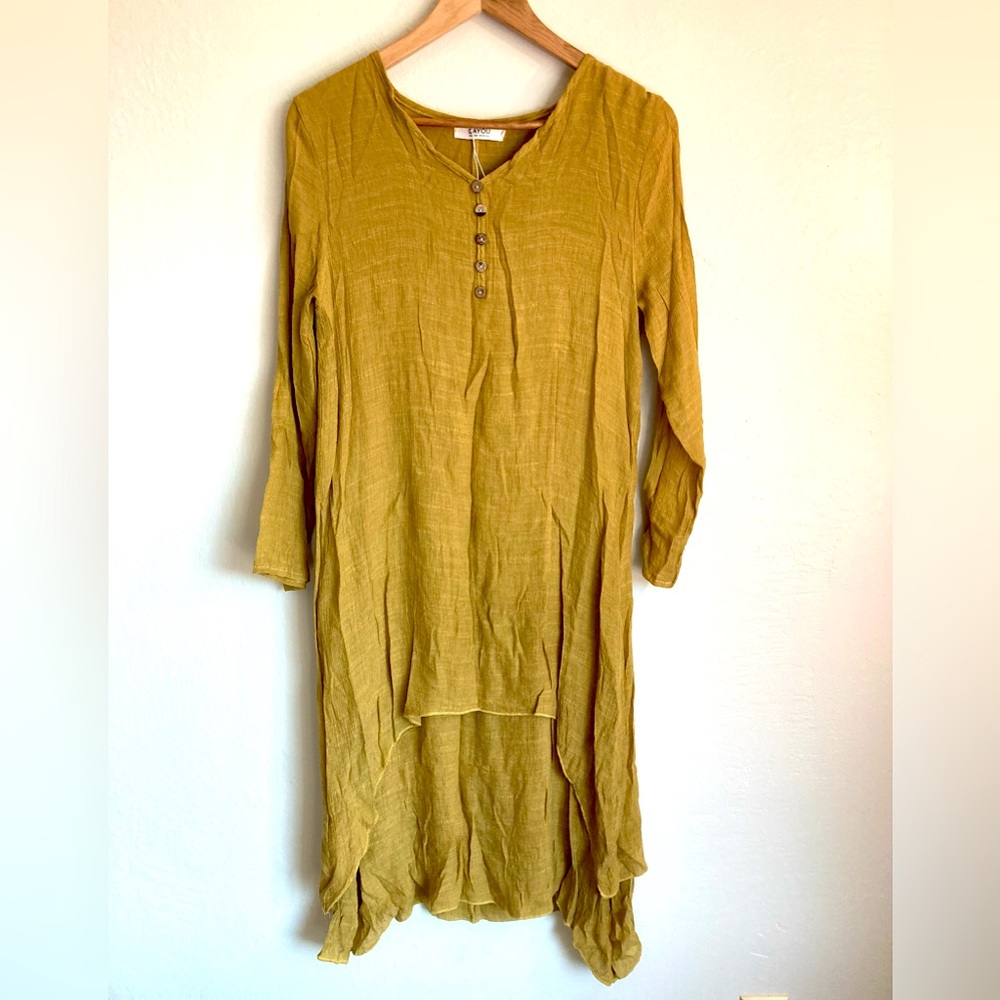 Layered Gaze Drape Boho/Bohemian Dress Mustard Yellow (M)